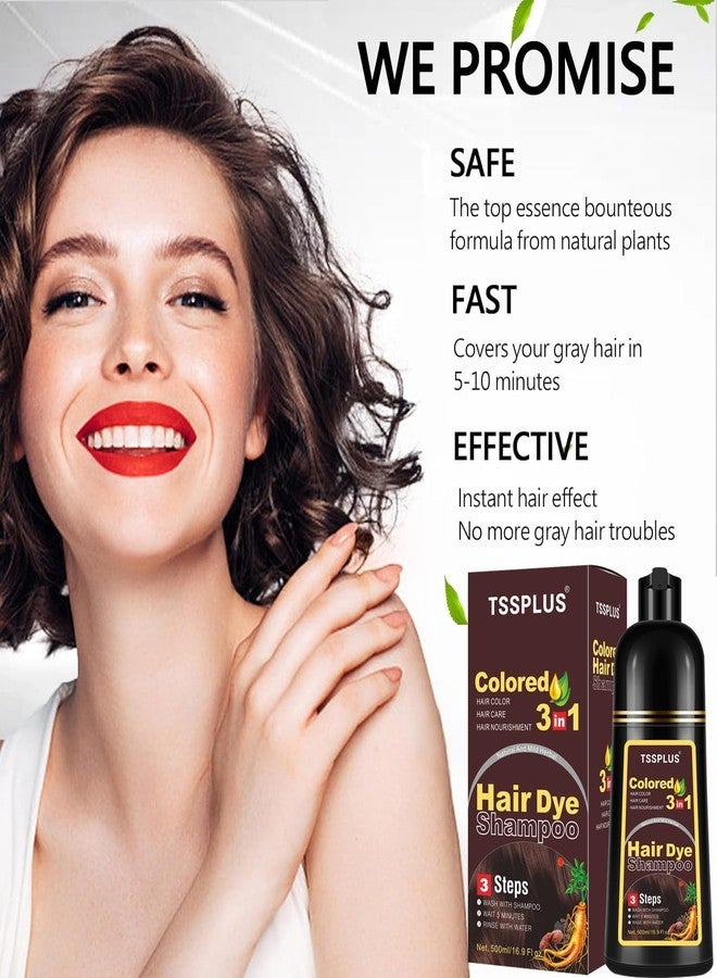 TSSPLUS 500ml Hair Coloring Shampoo Organic Natural Hair Dye Plant Essence Black Hair Color Dye Shampoo for Women Men Cover Gray White Hair, Instant Hair Colouring (Dark Brown) - Image 3